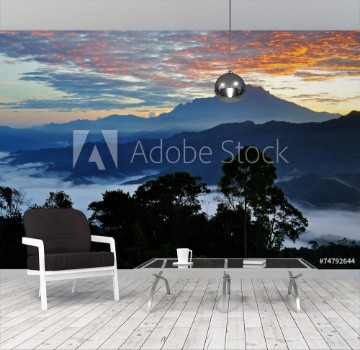Picture of Sunrise over Mt Kinabalu silhouette Kota Kinabalu Sabah Borneo